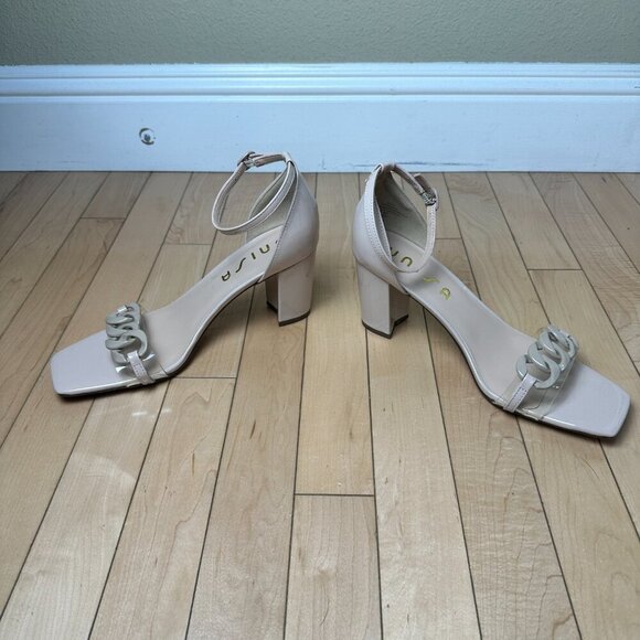 UNISA Nude Neutral Chain Link Detail Heels Sandals Size 9.5 Patent - Picture 5 of 13